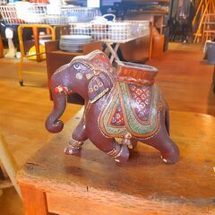 インド製？ 木彫りの象 ゾウ 置物 オブジェ　/TJ-1090 2F
