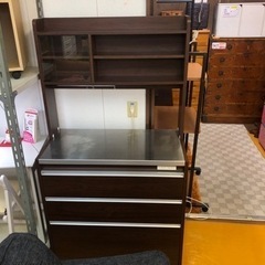 【リサイクルサービス八光】幅91㎝　ダークブラウン　2口コンセント付レンジボード