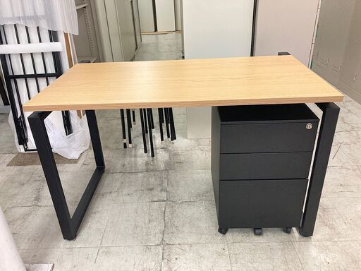 中古　美品　プレノデスクシステム　平机　平デスク　 OAデスク　 ワークデスク　オフィスデスク　事務机　デスクワゴン　インサイドワゴン　サイドワゴン　サイドキャビネット　3段スチールキャビネット　オーク天板　1200×700×H720　　愛知　岐阜　一宮市　グッドプライス一宮