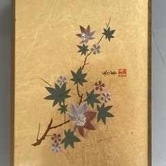 昭和レトロ　金箔工芸　鏡付ハガキ収納箱