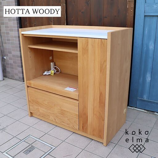 HOTTA WOODY(堀田木工所)のアンアン キッチンカウンターです。天板にメンテナンス性の良い人工大理石を使用！ナチュラルなレンジ台はちょっとした作業台にもなり、背面はフラットで間仕切りとしても♪DD327