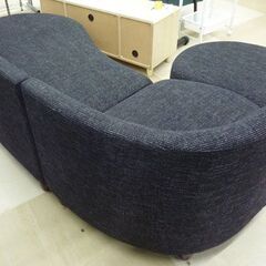 札幌／清田区 ラウンドソファ ファブリック カウチソファ 3人掛け リビング家具 生活家具 ブラック べージュ 