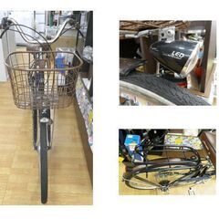 自転車 26インチ 6段変速 ブルー×ブラウン 荷台 前カゴ 鍵 LEDライト付き maruishi ママチャリ 西岡店