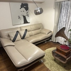 NITORI ニトリ 本革 クッション付き L字 カウチソファー