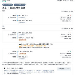 購入価格から半額 成田-釜山往復航空券2名分 5/10-5/13