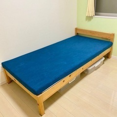シングルベッド　ベットマット(高反発)  ベッド下収納ボックス2個付き