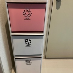 資源ゴミ分別ワゴン3段　ピンク