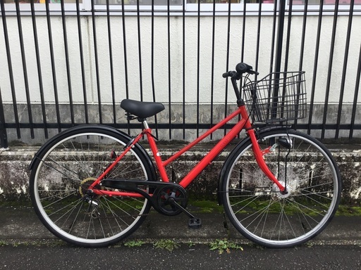 ＜整備済・超お得品＞シティサイクル27インチ自転車・外装6段変速・LEDオートライト・レッド・新品交換部品多く超お得！お手入れで綺麗です♪