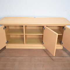 ≪yj642ジ≫Tendo/天童木工 キャビネット 3枚扉 幅180cm/奥行約50cm/高さ約70cm ナチュラルブラウン インテリア/収納家具 50416-03 