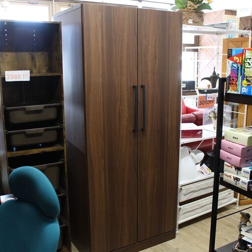 店S489)ワードローブ 観音扉 ウォールナット 衣類収納 クローゼット 幅79cm/高さ183cm ハンガーラック