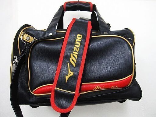 【値下げ】Mizuno Pro ミズノプロ ロゴ 刺繍 合成皮革 合皮 PVC レザー ボストン バッグ スポーツバッグ ネイビー
