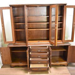 【ヤ取終了5/17】≪zyw962≫ カリモク コロニアルシリーズ 書棚/本棚/収納棚 大型 横幅約180cm×高さ181cm ガラス扉 キャビネット 家具/インテリア  50423-04