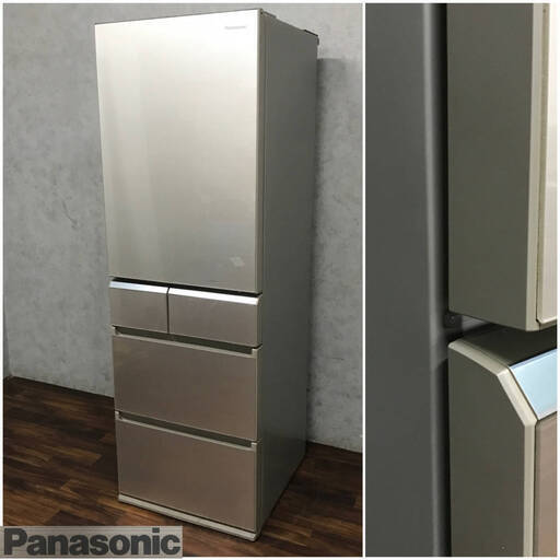 WY2/57 パナソニック Panasonic ノンフロン冷凍冷蔵庫 NR-E412PV-N形 5ドア 右開き 2017年製 406L 冷蔵288L 冷凍118L ※動作確認済み