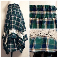 ご購入者様決定アシンメトリー タータンチェック柄 スカート 緑系 格子