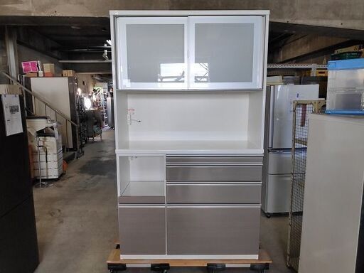 白エナメル塗装　レンジボード　吸湿板付き　食器棚『中古良品』W1170