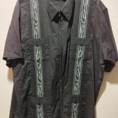 大きいサイズ　キューバシャツ　GUAYABERA ダークグレー系