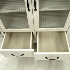 食器棚 幅75.5×奥行40×高109.5㎝ ホワイト キャビネット 収納棚 ロータイプ 白 苫小牧西店