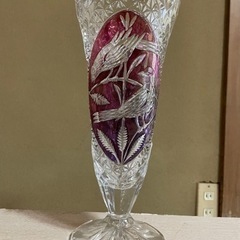 ガラス　花瓶　鳥の絵