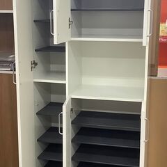 シューズボックス 玄関収納 観音開き ハイタイプ ミラー付 WH 