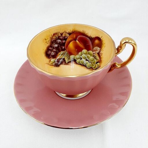 AYNSLEY オーチャードゴールド ティーカップ\u0026ソーサー オーバン ピンク 珈琲 紅茶 兼用 未使用品