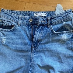 ZARA 女性 ミッドライズ ストレートロング丈ジーンズ ミッドブルー