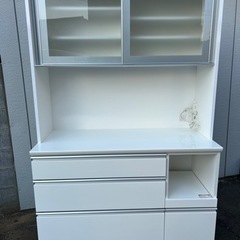 福岡市 市内近郊限定】ワイド食器棚 160cm ホワイト 大理石調 配送無料 