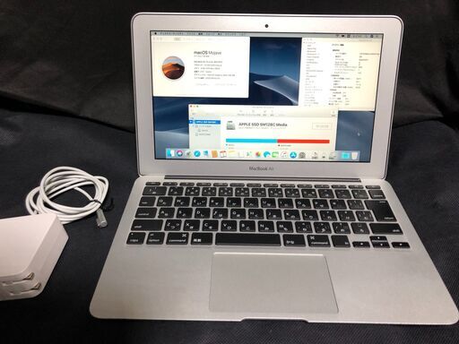 「MacBook Air 11インチ Mid 2011 MC969J/A」約1キロの小型軽量薄型モバイルノートPC / Core i5(デュアルコア 1.6GHz / メモリー４GB / SSDは128GB / MacOS(Mojave)+Office2019とWin10+Office2010の選択起動可能 / Webカメラ / Bluetooth / 無線LAN / バッテリー使用可 / 中古品