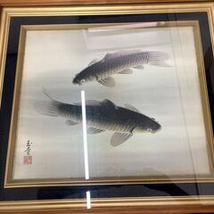 日本画　玉童　鯉