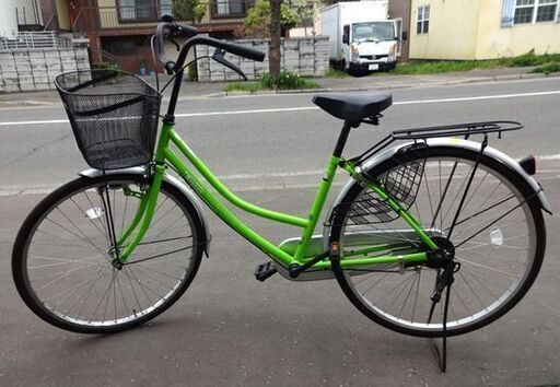 26インチ 自転車 荷台付き ライトグリーン ママチャリ シティサイクル