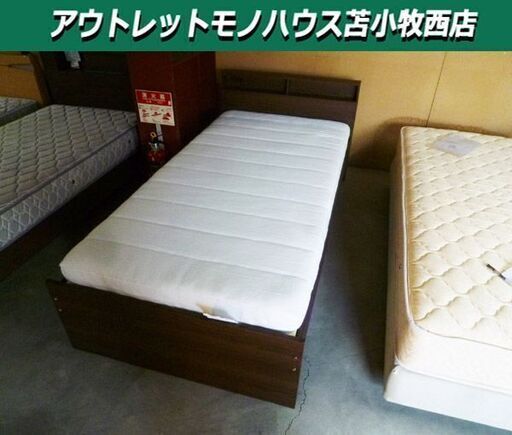 シングルベッド マットレス付き 幅101.5×奥行211×高さ74cm ダークブラウン すのこベッド 寝具 家具 ベット 苫小牧西店