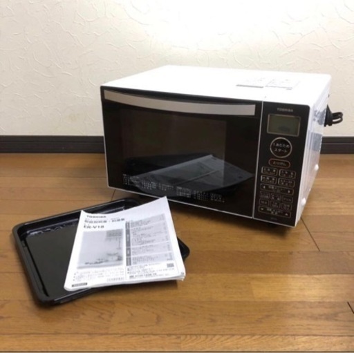 TOSHIBA 東芝 電子レンジ ER-V18 W ホワイト 18L 2022年製 家庭用 オーブンレンジ 前開き 黒皿 取扱説明書付き
