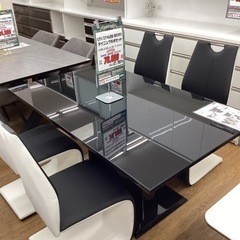 KE-27【新入荷　アウトレット】ピカソ/エナメル　強化ガラス　ダイニング5点セット　黒×白