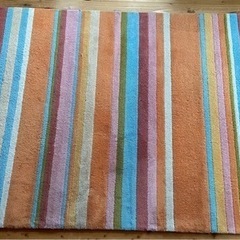 暖色多めの縞模様の絨毯を0円で譲ります！