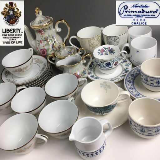 FI18/11　ティーセット カップ ソーサー まとめて15客 ポット マグカップ Noritake ノリタケ NARUMI ナルミ クラフトーン コーヒーカップ