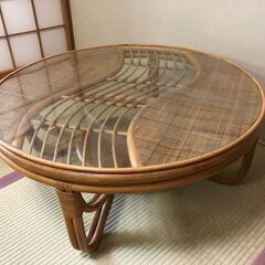 昭和レトロ 籐家具 ラタンテーブル ビンテージ 円形 丸型 