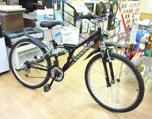 自転車 26インチ ブラック系 マウンテンバイク LUXUOUS 18段変速 フル