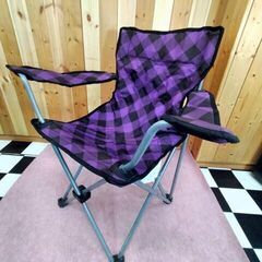 折り畳みチェア　キャンプ　BBQ　アウトドア　チェック柄　紫色