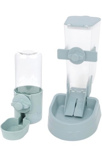 【新品】自動給餌器 自動給水器 セット ペット ケージ 大容量 電源不要 固定 猫 犬 餌やり 取付 重力式 吊り下げ お留守番 (ブルー)