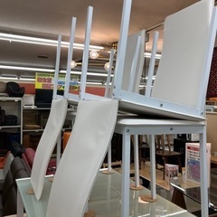 😆美品😆モダンデコ ガラスダイニング5点セット 3009