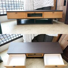 Franc Franc フランフラン テレビボード 横幅160㎝ 参考価格40000円 ローボード テレビ台 AVラック ツートンカラー ナチュラル×ブラック 引出し2個 扉1枚■奥行45×高さ43㎝■近隣配送無料 買取帝国 朝霞店 