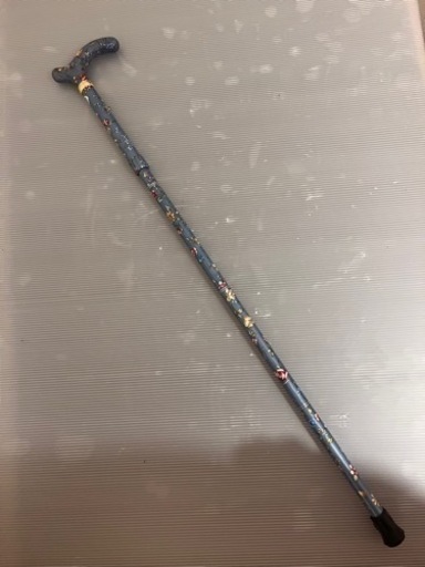 【超美品】伸縮 折りたたみ ステッキ 花柄 薄青