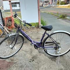 【ネット決済・配送可】27インチ 6段変速 自転車 紫