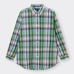 【GU】オーバーサイズシャツ(長袖)(マドラスチェック)グリーン