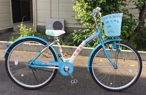 ＜美品車＞可愛い24インチ・女の子向け・子供用自転車・変速なし・鍵付き・水色・新品サドルでピカピカ♪お得です！
