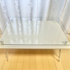【中古】折りたたみ ガラス ローテーブル（ホワイト）