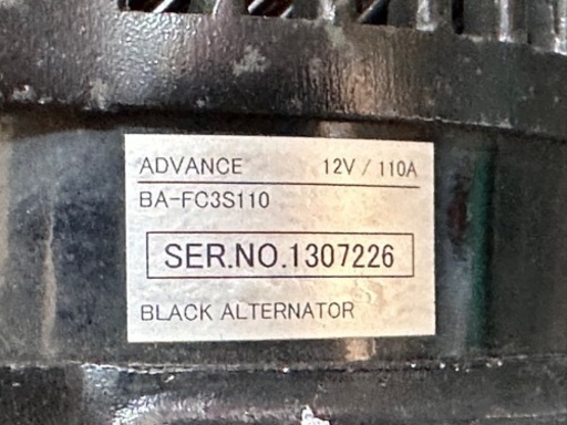 アドバンス製 ADVANCE FC3S用 強化ブラックオルタネーター１１０A