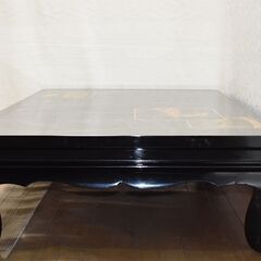 ≪zyw985≫ 輪島塗 東海道五十三次 座卓/ローテーブル 荒井/原/川崎 黒漆/蒔絵/金彩 机/テーブル 家具/インテリア 漆芸/漆塗 50429-01