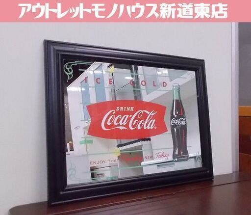 コカコーラ パブミラー 48×36cm 瓶ボトル デザイン 木製 壁掛け 鏡