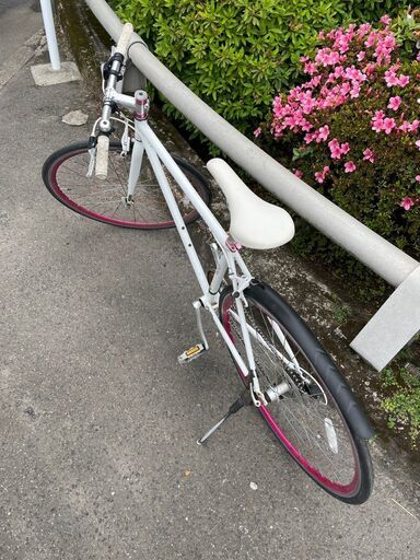 美品 reunion 自転車 ホワイト×ピンク クロスバイク