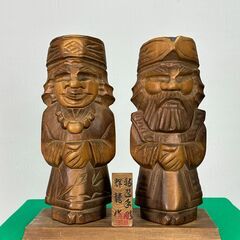 アイヌ民族 木彫り 置物 夫婦人形 ニポポ人形 31cm